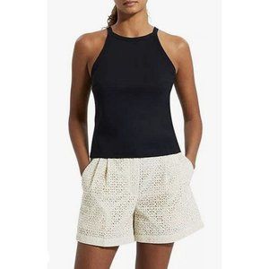 Theory Cropped Halter Precision Ponte Top Black Size P (00-0)
